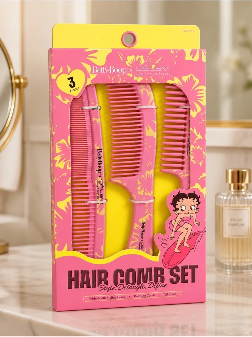 Betty Boop x Celavi 3 Pc Hair Comb Set Pink Yellow New